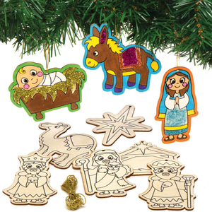 Inkleurbare Kerstverhaal Decoraties van Hout 