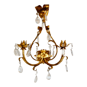 ItalianTole Gold Double Arm Candle Sconce With Crystals