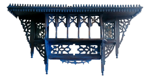 1980s Vintage Moroccan Musharabi Blue Wooden Wall Shelf