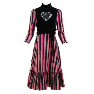 Pink Stripe Velvet Sirsna Heart Dress (XS)