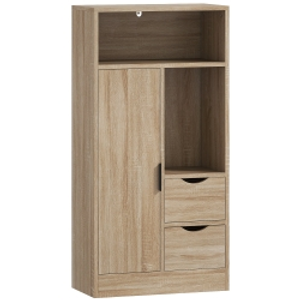 HOMCOM Armario de Baño con 2 Cajones Compartimento Abierto y Estantes Ajustables para Espacio Pequeño 50x25x100 cm Natural