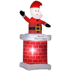 HOMCOM Papá Noel Hinchable con Chimenea Navidad Hinchable con 2 Luces LED e Inflador Eléctrico 80x70x210 cm Multicolor