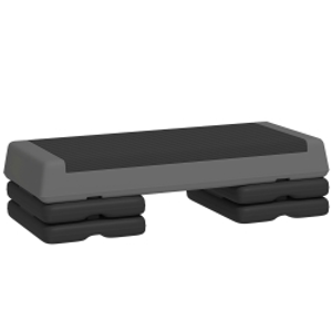SPORTNOW Step de Aeróbic Step para Fitness Antideslizante Altura Regulable 3 Niveles 77x36x20,5cm Gris y Negro