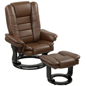 HOMCOM Faux Leather 135° Reclining Chair and Footstool - Brown
