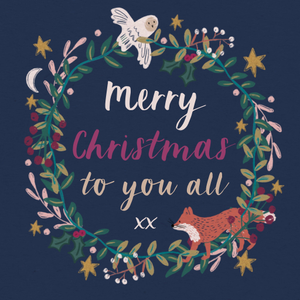 Moonpig Merry Christmas To You All Typography Illustrated Christmas Wreath Card