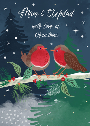 Mum And Stepdad With Love Illustrated Christmas Card