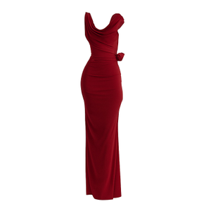 Adele Burgundy Draped Maxi Dress (S)