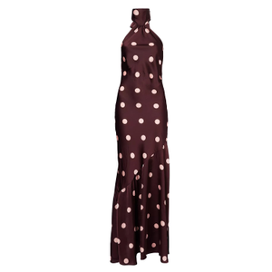 Baia Burgundy Polka Dot Halterneck Maxi Dress (M)