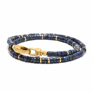Blue Lapis Heishi Wrap Bracelet With Gold Lock (XL)