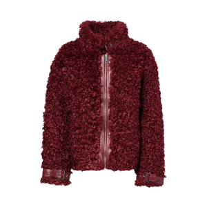 Celeste Burgundy Faux Fur Shearling Coat With Leather Trim (S)
