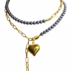 Chunky Heart Silver & Gold Necklace