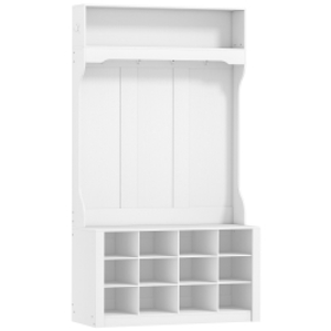 HOMCOM Coat rack with shelf, bench, hooks, shoe cubbies, particleboard, MDF, white