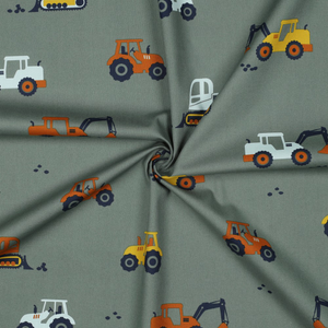 Tissu popeline de coton engins de chantier - Vert