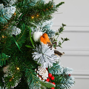 Robin with Snowy Pine Cone Tree Decoration