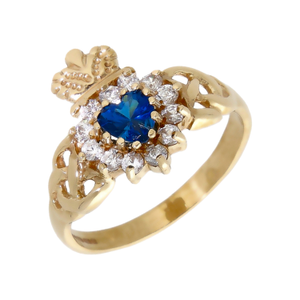 Pre-Owned 9ct Gold Blue & White Cubic Zirconia Claddagh Ring