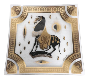 Mid 20th Century Mid Century Hollywood Regency Gold and Black Horse Motif Tray by Fred Press