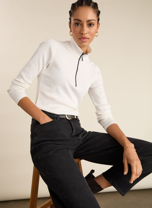 Clayton Organic Cotton Zip Turtleneck Top - UK 10 | EU 36 | US 06 / Soft White