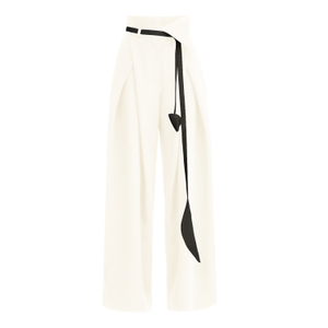 Fashion Forward Wide-Leg Pants & Contrast Belt - White (M)