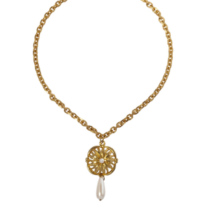 Gold Gaynor Pearl Medallion Necklace
