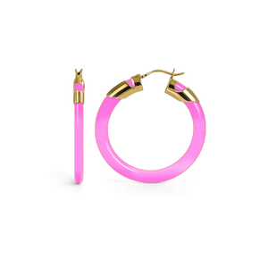 Pink Tourmaline Classic Flat Lucite Birthstone Hoop Earrings