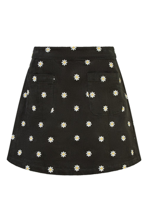 Yumi Black Corduroy Embroidered Daisy Mini Skirt (S)