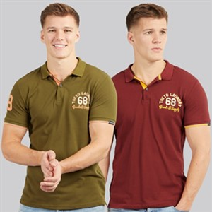 Tokyo Laundry Mens Sporty Two Pack Short Sleeve Polo Shirts Burgundy/Olive