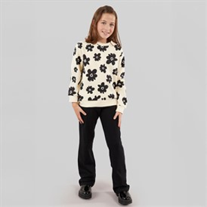 Board Angels Girls Flower Sweatshirt And Flared Leggings Set Ecru/Black