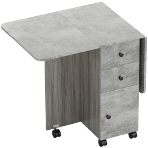 HOMCOM Mesa Plegable de Comedor con Ruedas Alas Abatibles 2 Cajones y Armario Hasta 6 Personas 120x60x76,5 cm Gris