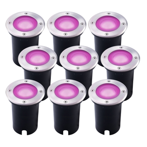 9x Smart LED Outdoor Ground Light GU10 - IP67 Waterproof - Stainless Steel - Recessed Floor Light for Exterior Use