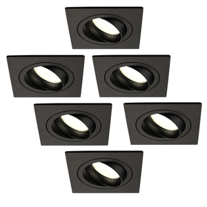 Dimmbare LED Einbaustrahler Schwarz - Sevilla - 3W - 4000K - 92mm - Quadrat - 6 Pack