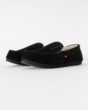 Tommy Hilfiger Suede Shirling Hilfiger Mens House Slippers - Black