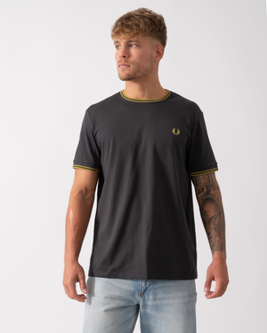 Fred Perry Mens Twin Tipped T-Shirt  - Anchor Grey/Tennis Ball Yellow 58A