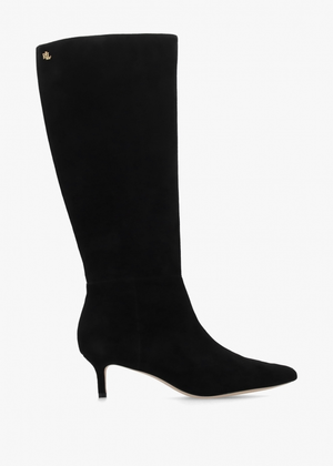 McKay Tall Black Suede Kitten Heeled Knee Boots