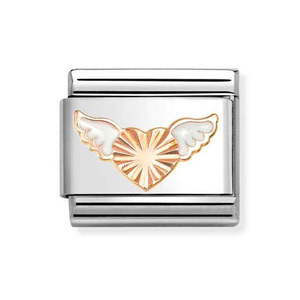 Classic Rose Gold Diamond Cut Heart & Wings Charm
