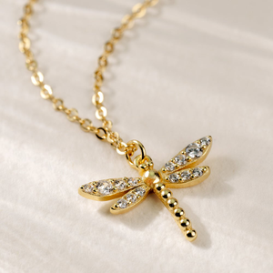 Tempest Meadow Gold Plated CZ Dragonfly Necklace