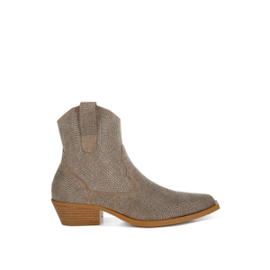 Costello Rhinestones Embellished Cowboy Boots In Taupe By Rag & Co (6 UK)