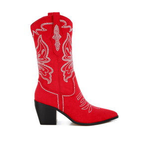 Latafa Rhinestones Embellished Cowboy Boots In Red By Rag & Co (6 UK)