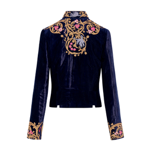 Navy Embroidered Velvet Valerie Cropped Jacket (L)