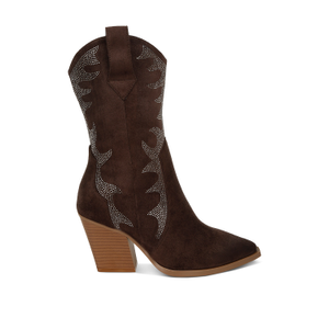Rambler Rhinestones Embellished Calf Boots In Brown By Rag & Co (3 UK)