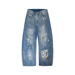 Universal Fit Graffiti Teddy Bear Custom Denim Barrel Jeans (M/L)