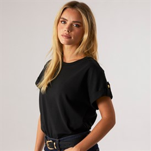 Tommy Hilfiger Womens Gold Button T-Shirt Black