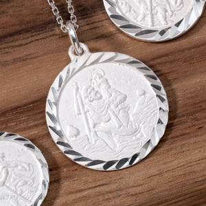 Signature Silver 19mm Diamond Cut St Christopher Necklace
