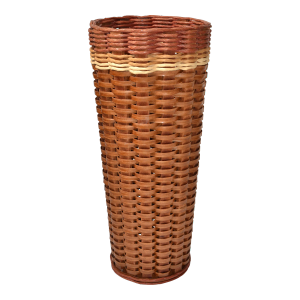 1990 Natural Hand Woven Fibers Cane Bamboo Wood Umbrella Stand Floor Vase