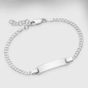 Signature Children's Silver Curb Chain Engravable Bar Bracelet