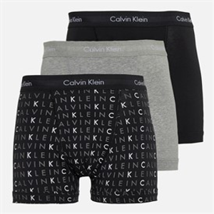 Calvin Klein Mens Cotton Stretch Three Pack Boxer Trunks Black/Grey Heather/Subdued Logo