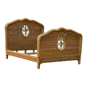 Full/Double Size, Ralph Lauren’s Home Collection, Wicker/Rattan Bed Frame, Woven Pattern, Brass Name Plate, Side Rails and Mattress Supports Inc.