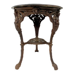 Antique English Britannia Cast Iron Table With Wood Top