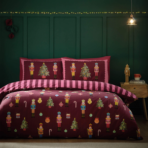 Catherine Lansfield Christmas Nutcracker Stripe Plumb Single Duvet Set