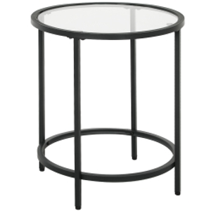 HOMCOM Round side table with glass top and metal frame, small coffee table for living room, bedroom, Black