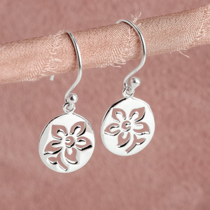 Tempest Meadow Silver Oval Cut-Out Flower Drop Earrings
